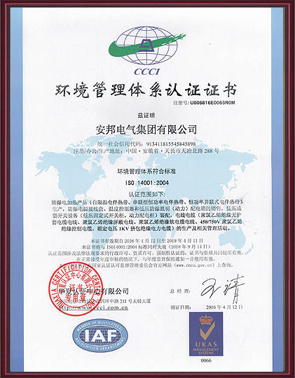 环境管理体系认证证书中文版(图1)
